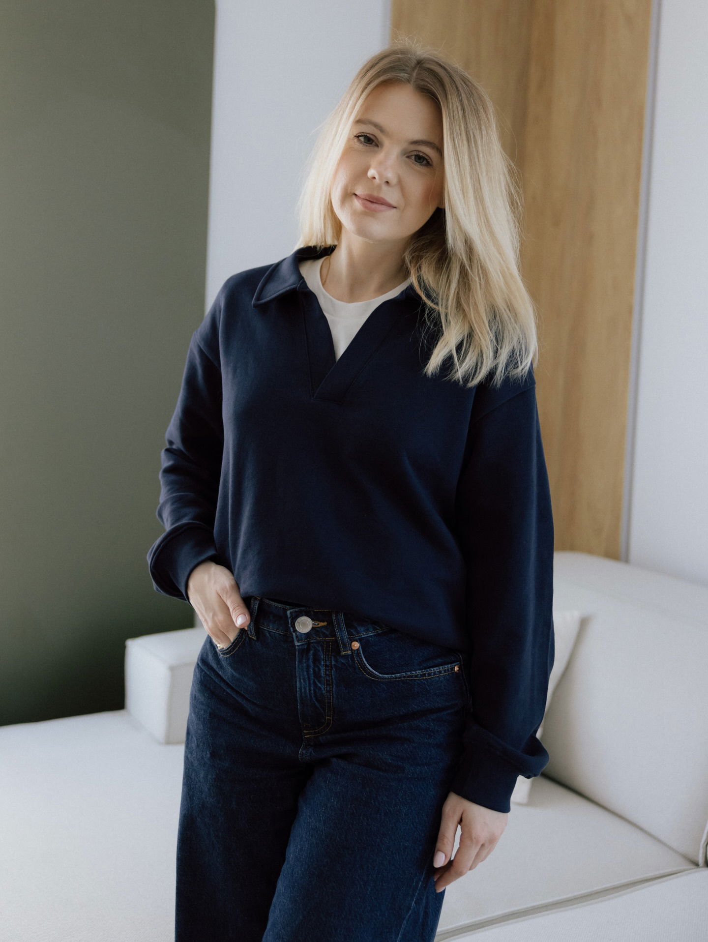 Sweatshirt med krage - Mörkblå - 7