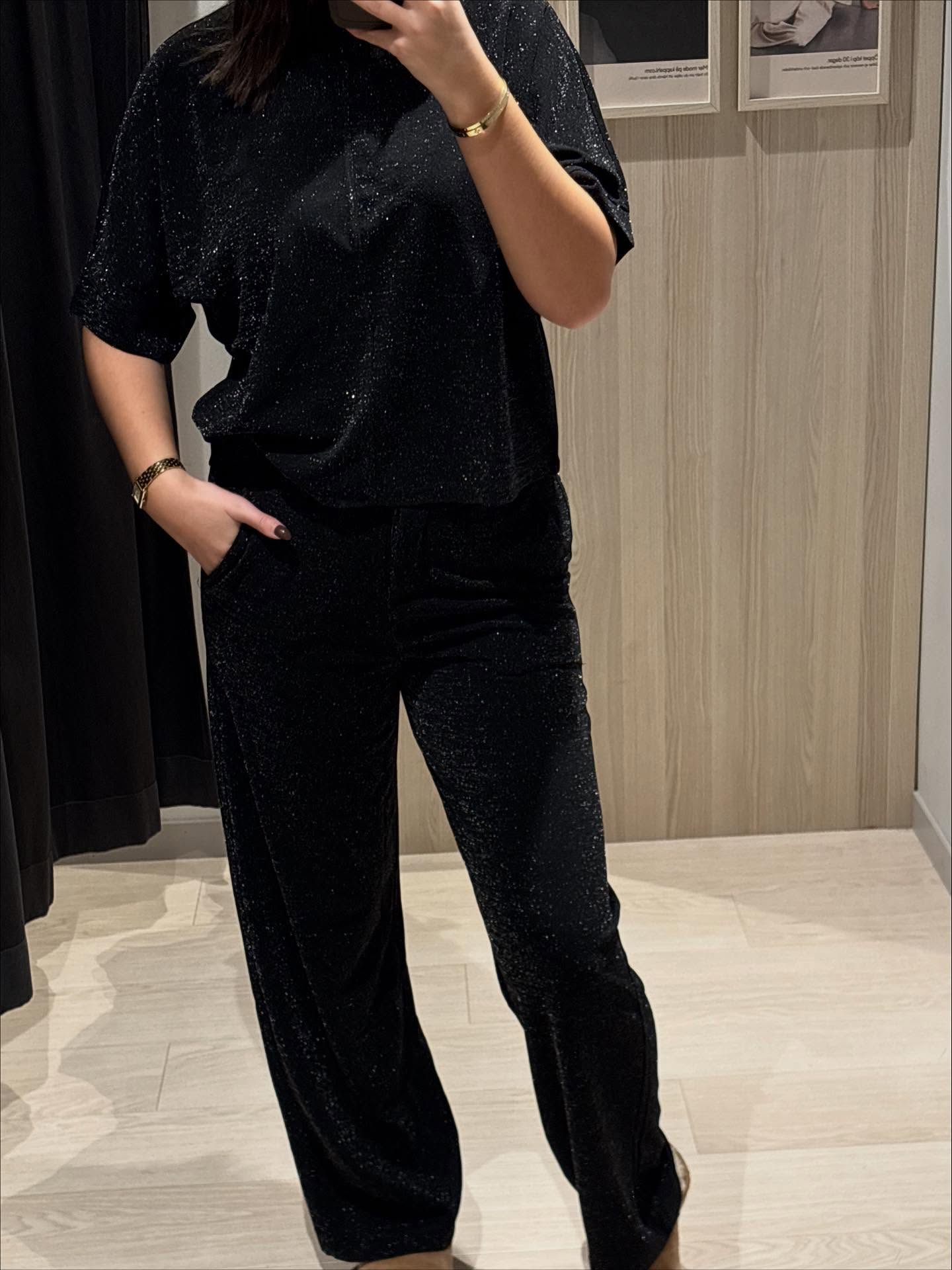 Glittriga kostymbyxor - Svart - 7