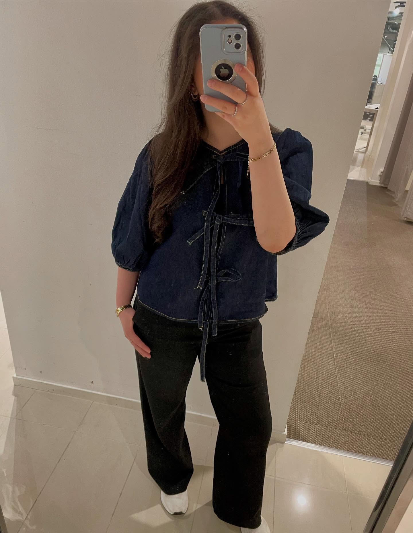 Farkkupaita, jossa solmittava nauha - Tumma denim - 8