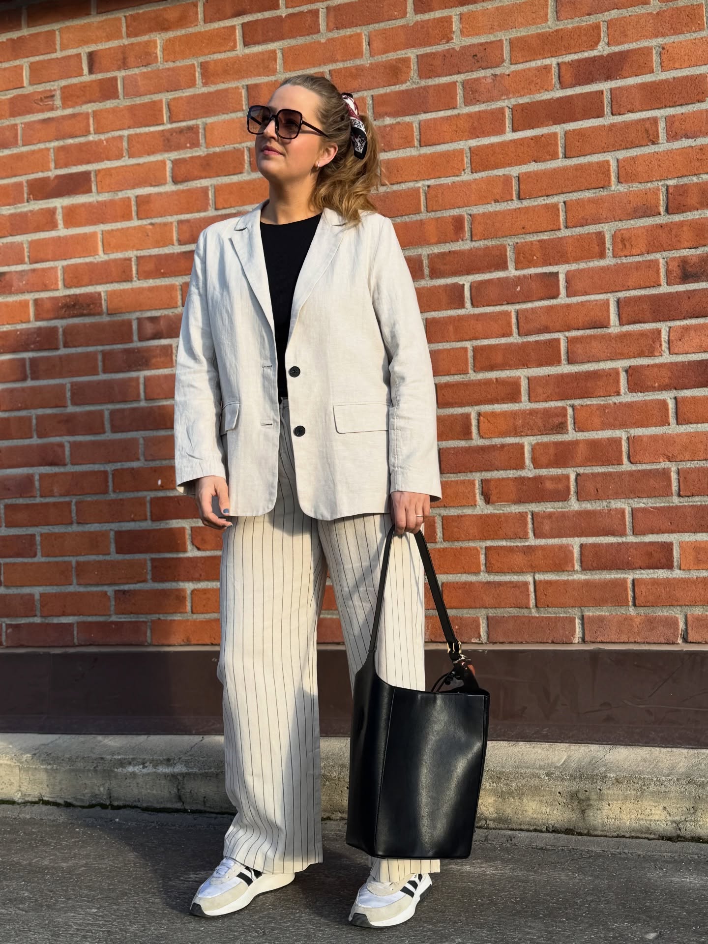 Pellavasekoitetta olevat raidalliset pukuhousut - Luonnonvalkoinen - 7