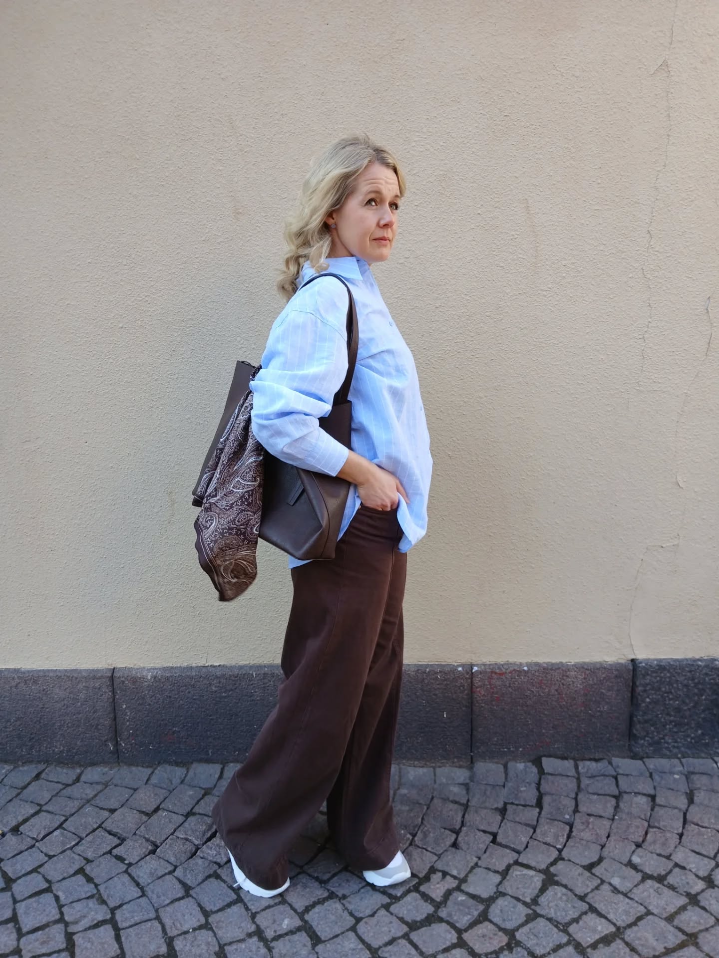 Pellavasekoitetta oleva kauluspaita - Vaaleansininen - 7