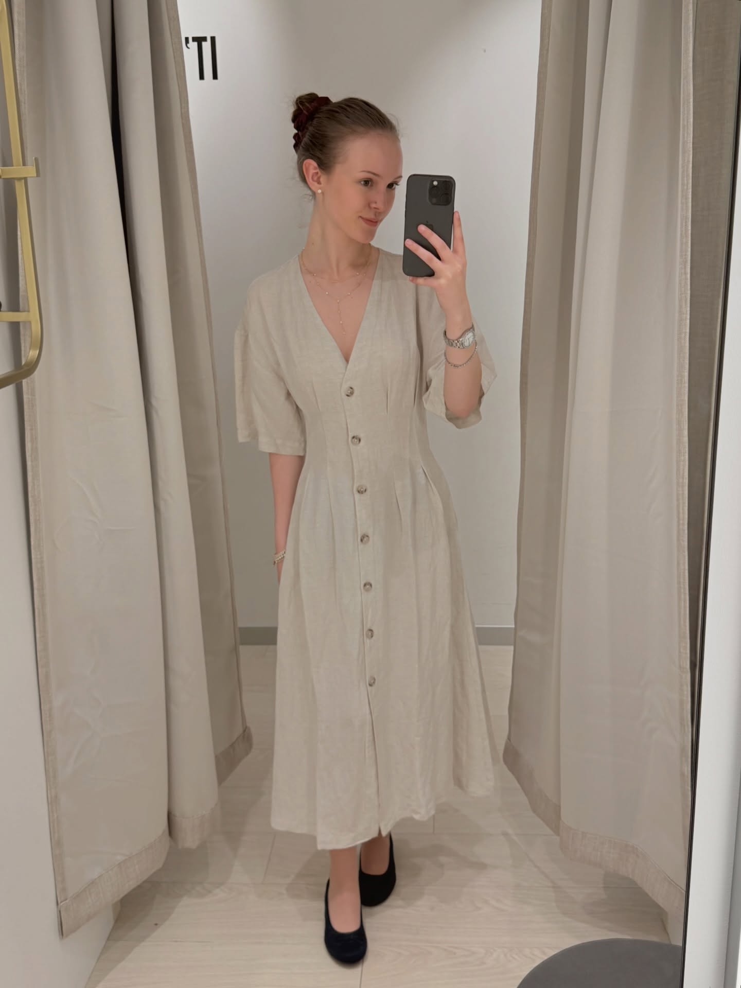 Pellavasekoitetta oleva mekko - Beige - 8