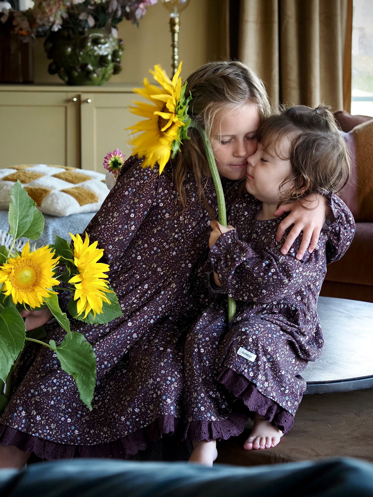 Blommig klänning med puffärm - Lila - 5