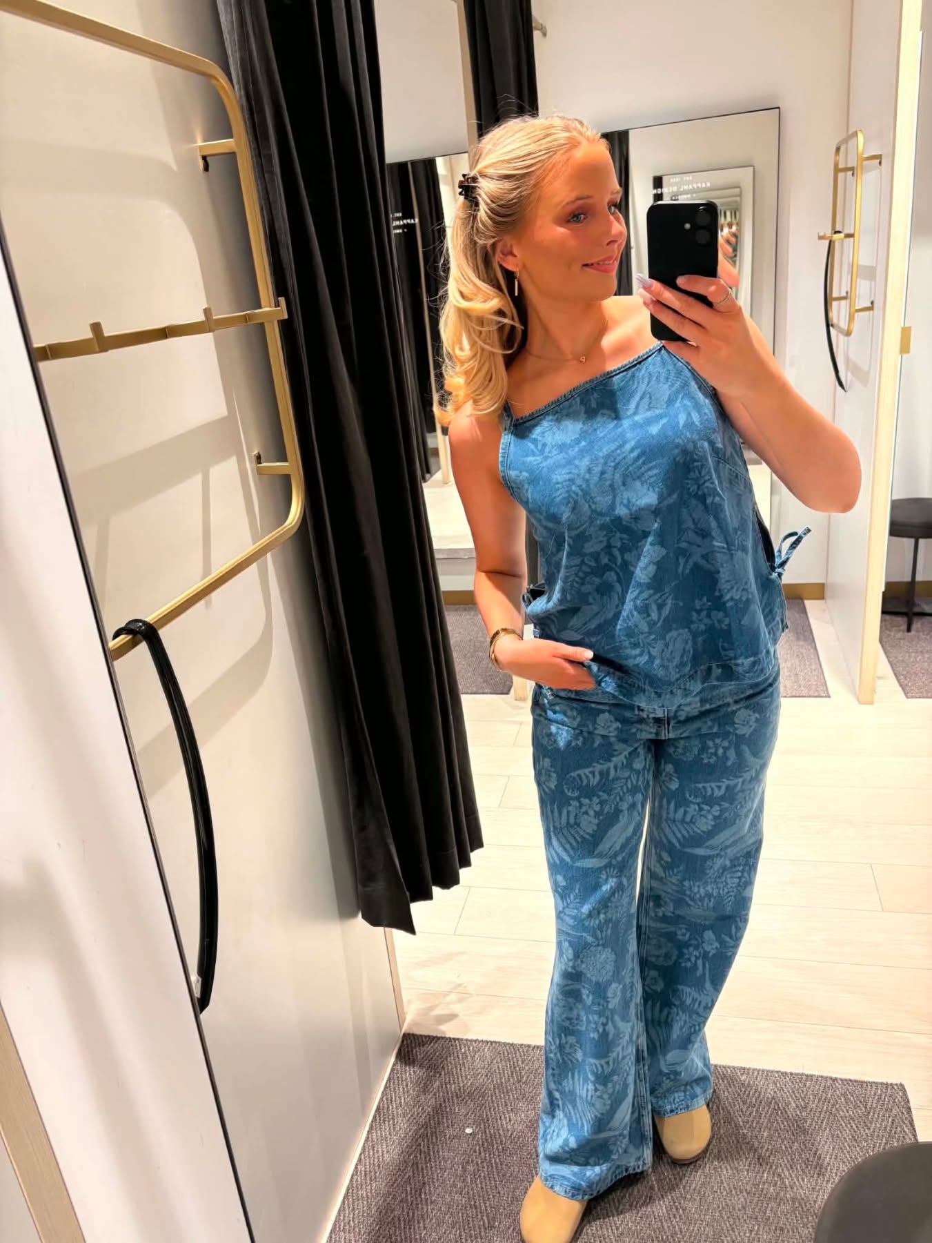 Mönstrat linne i denim - Ljus denim - 6