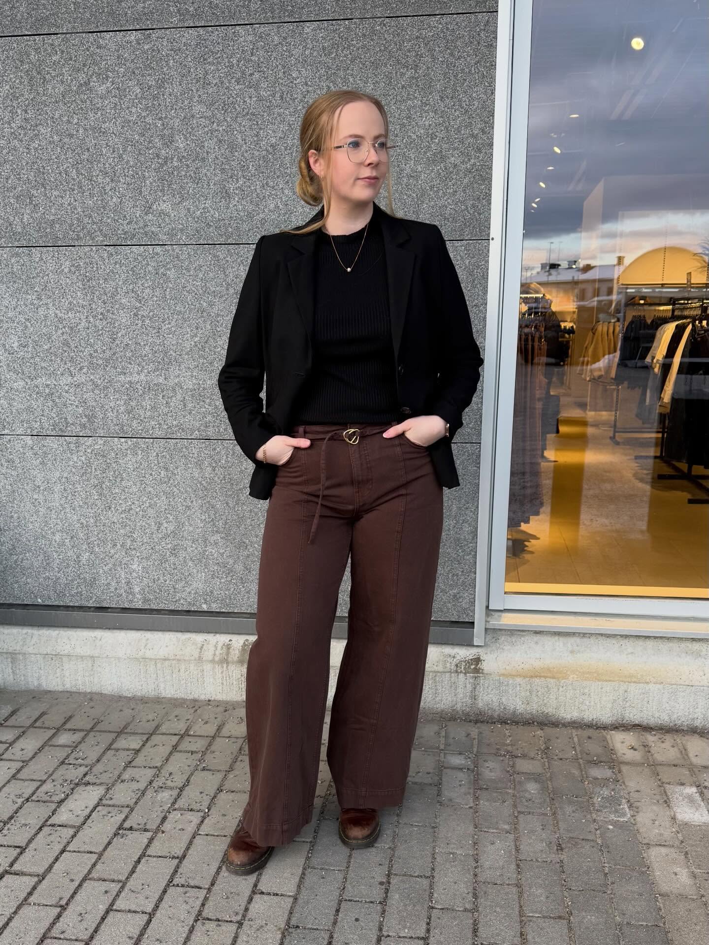 Dżinsy wide high waist - Ciemnobrązowy - 9