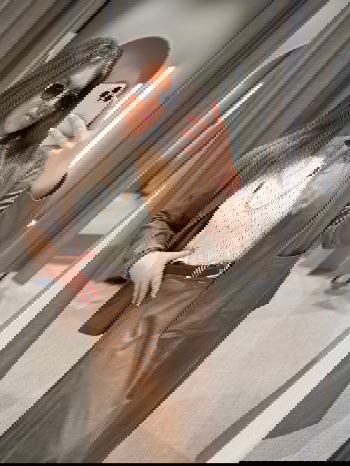 Jakke i imitert semsket skinn - Brun - 8