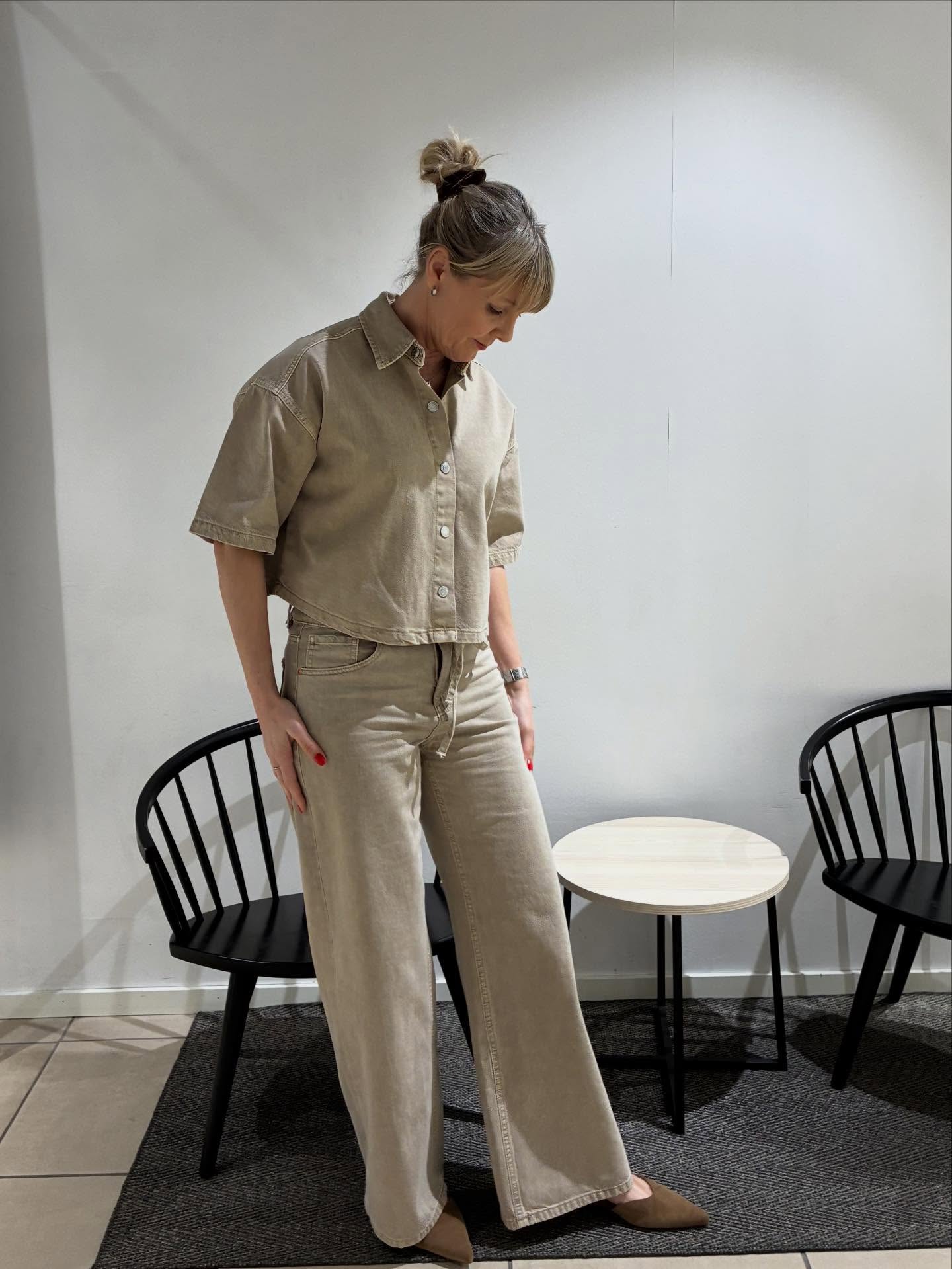 Wide jeans high waist - Jasnobrązowy - 10