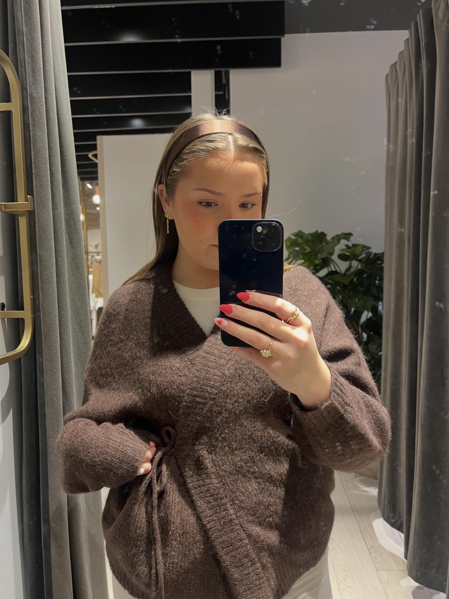 Kofta i ullmix med knytband - Brun - 8