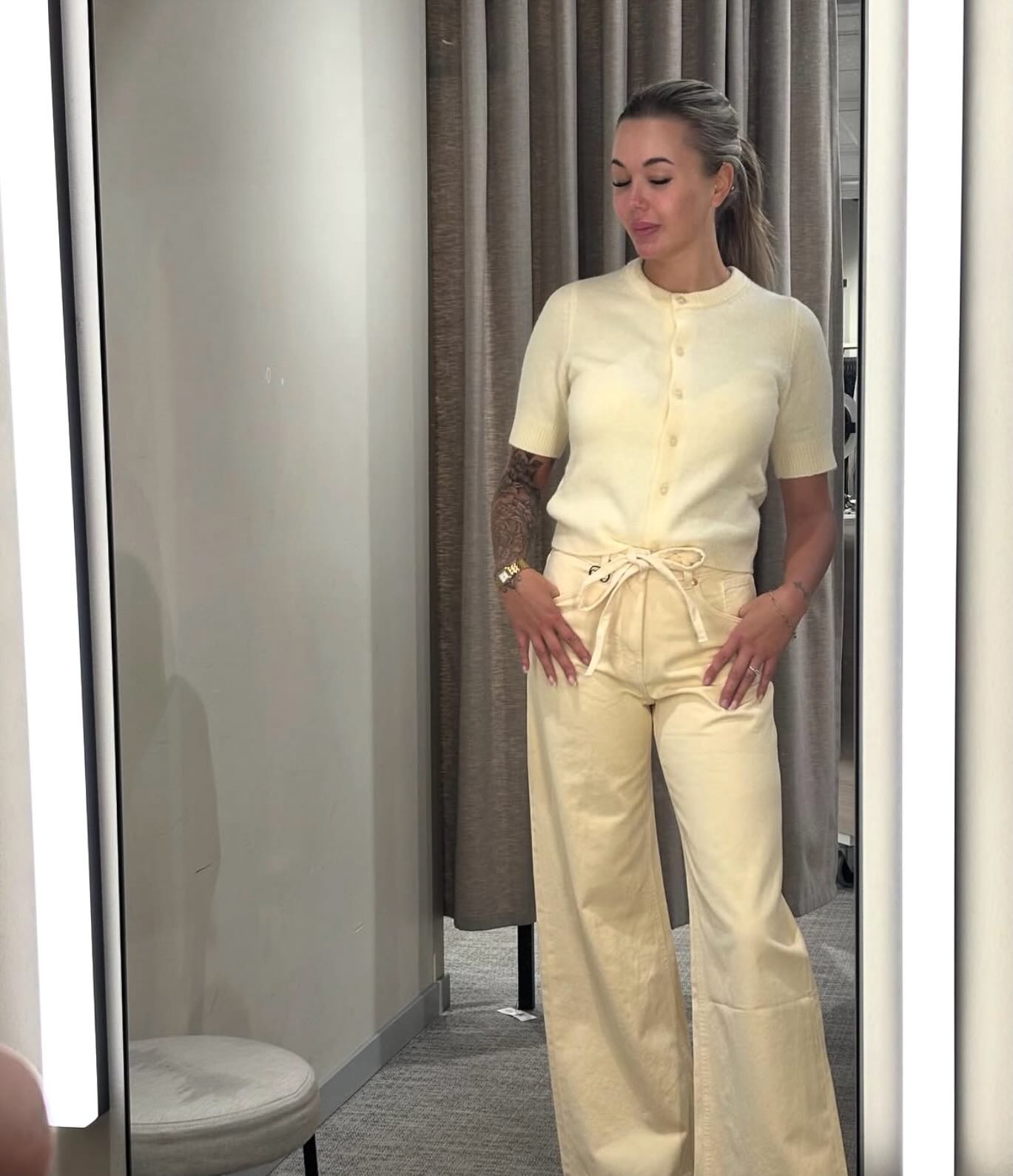 Wide jeans high waist - Ljusgul - 8