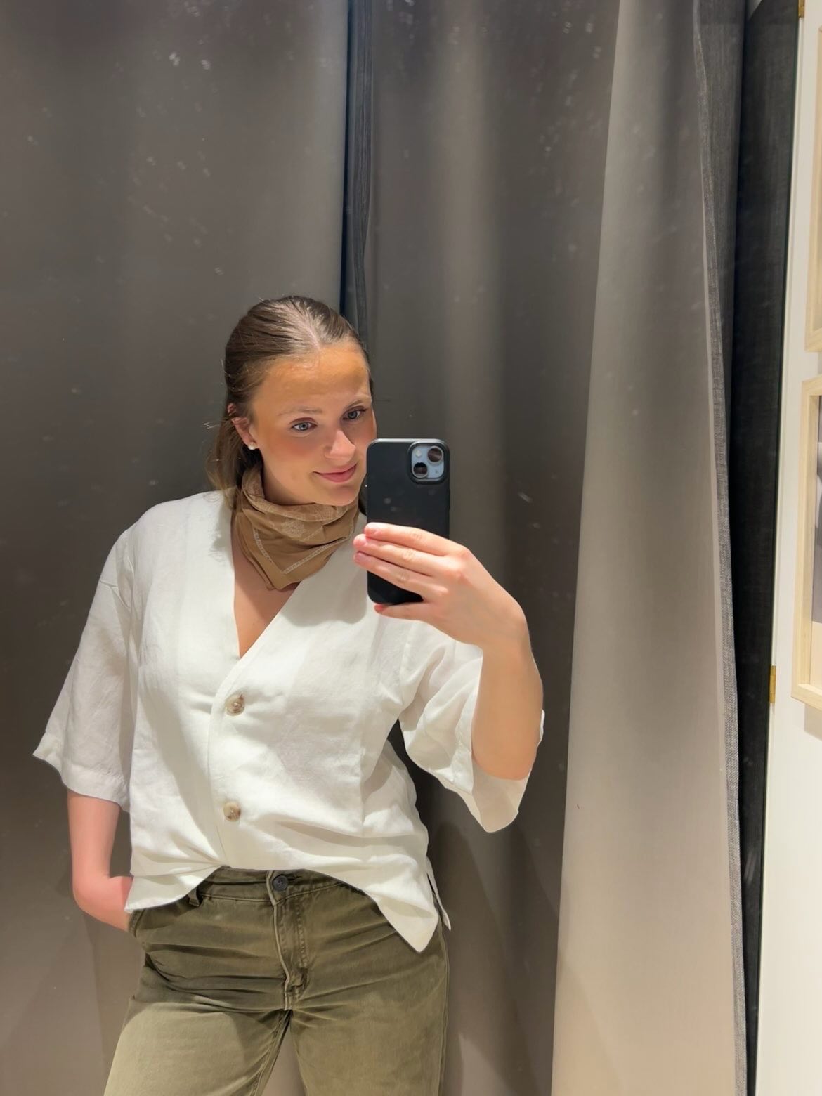 Pellavasekoitetta oleva lyhythihainen paita - Valkoinen - 6