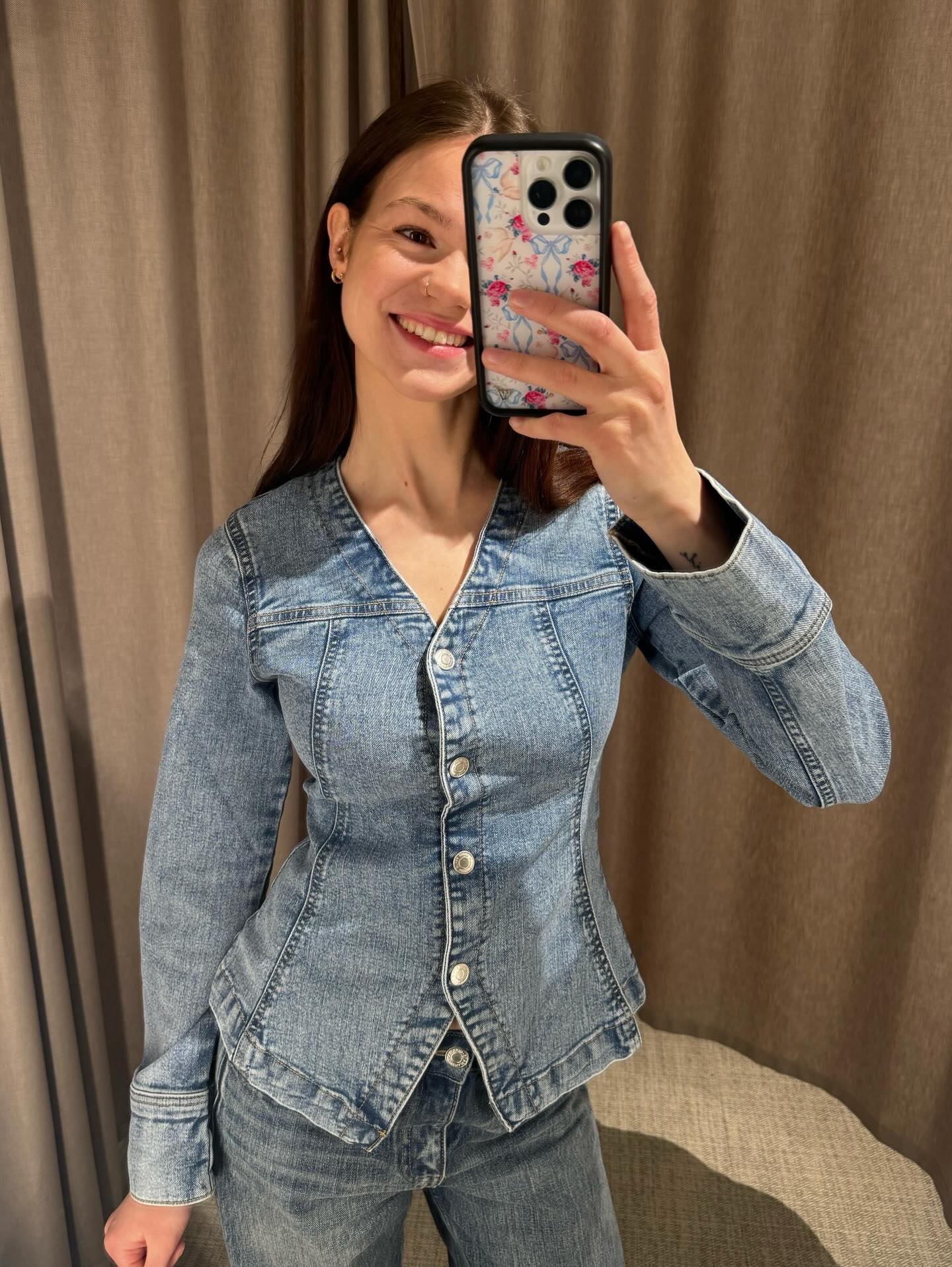 Denimblus med markerad midja - Ljus denim - 7