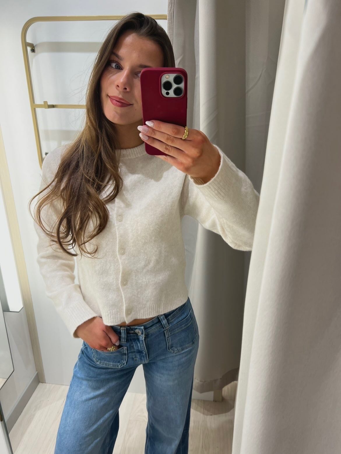 Finstickad kofta - Ljusbeige - 6