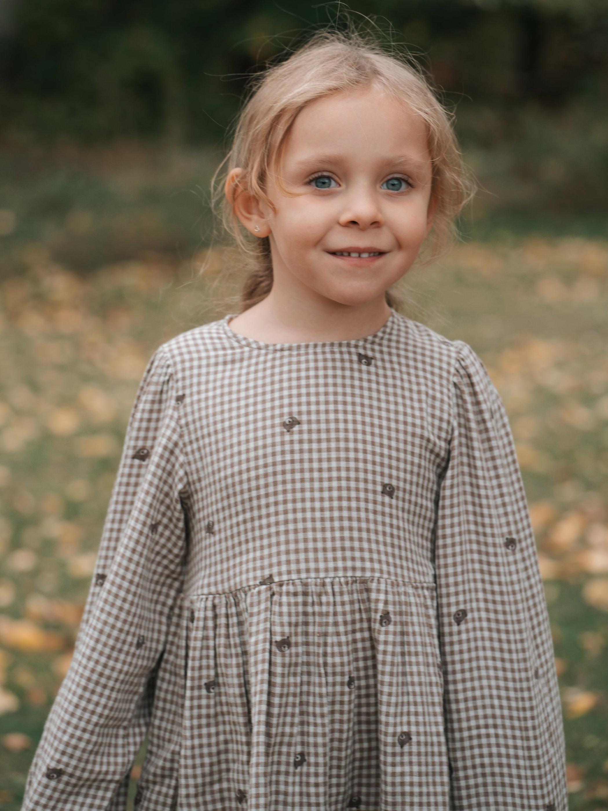 Ruudullinen mekko nalleilla - Ruskea - 3