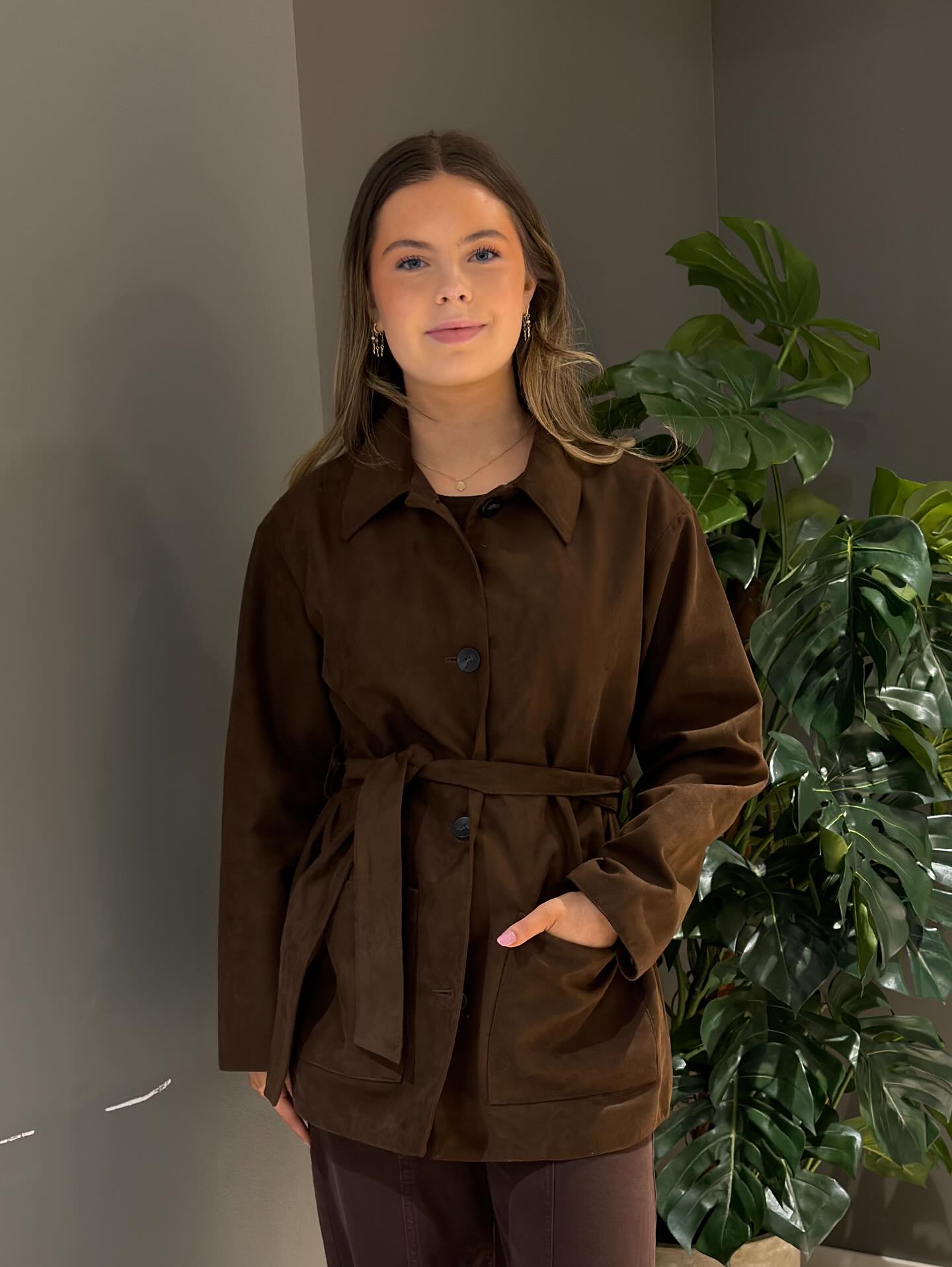 Jakke i imitert semsket skinn - Brun - 9