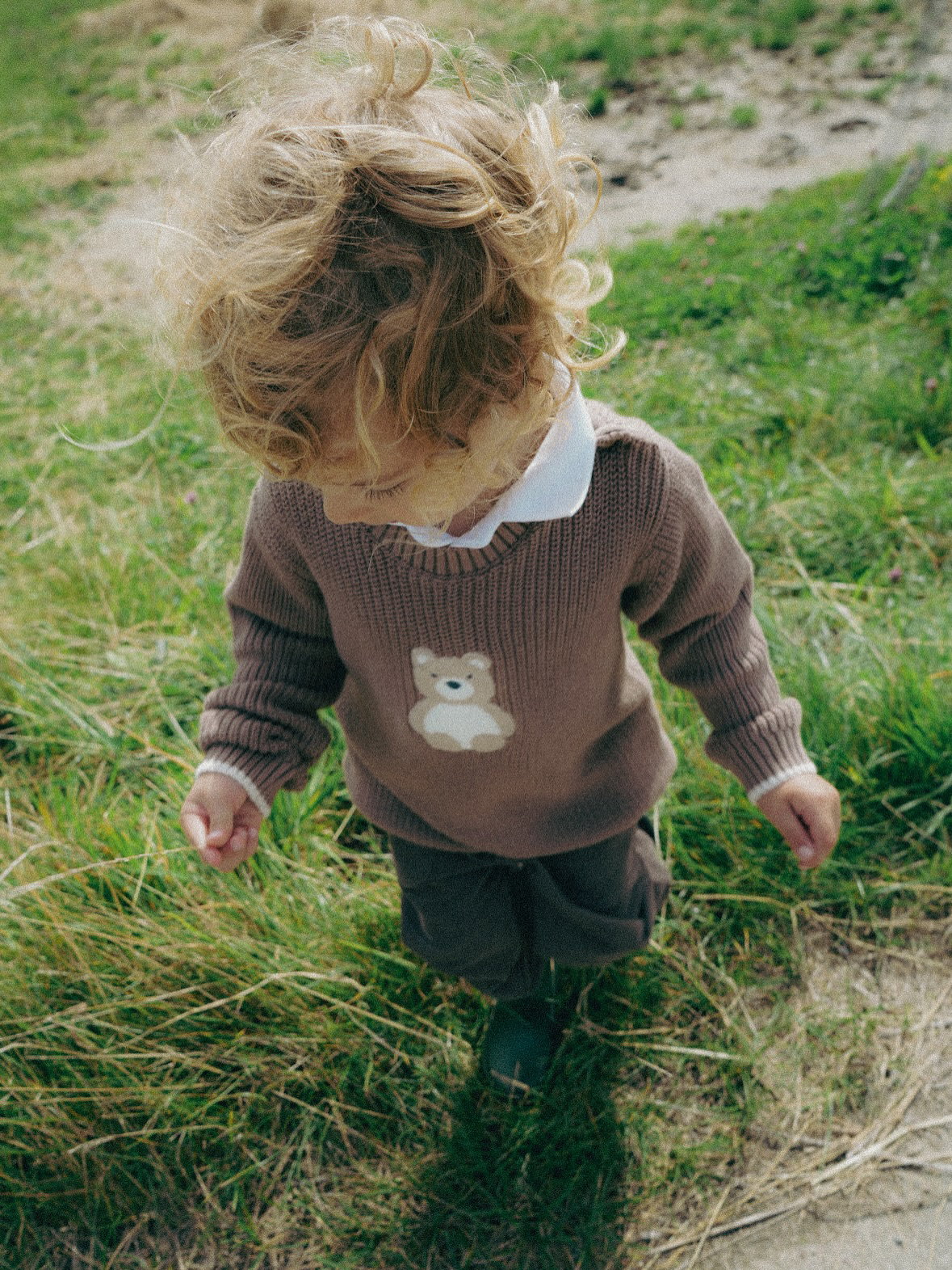 Knitted sweater with teddy bear - Brown - 3