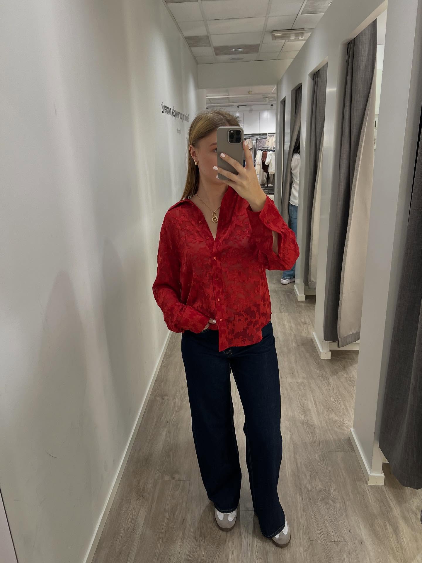 Kuviollinen kauluspaita - Punainen - 7