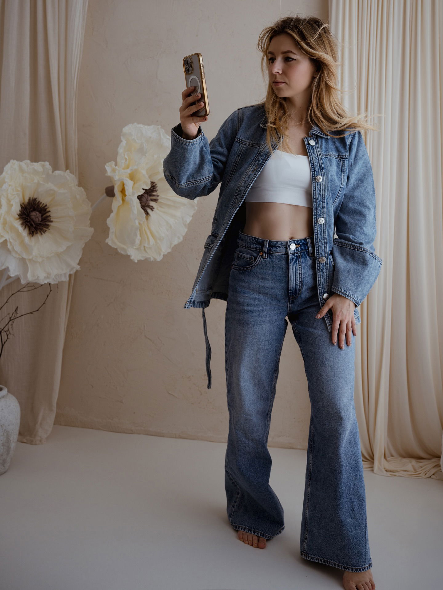 Jeansjacka med bälte - Denim - 8