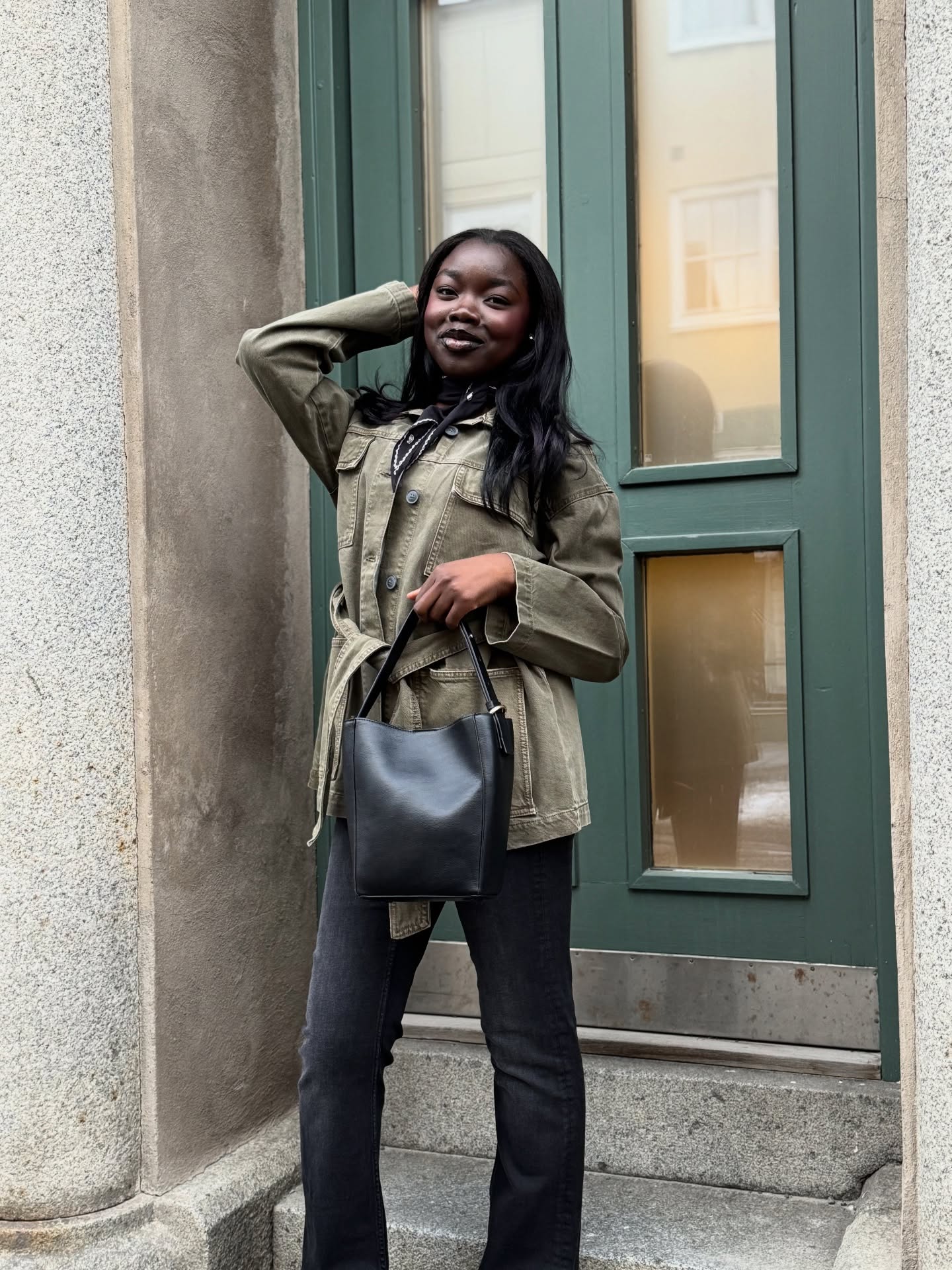 Utility-jakke med belte i midjen - Grønn - 8