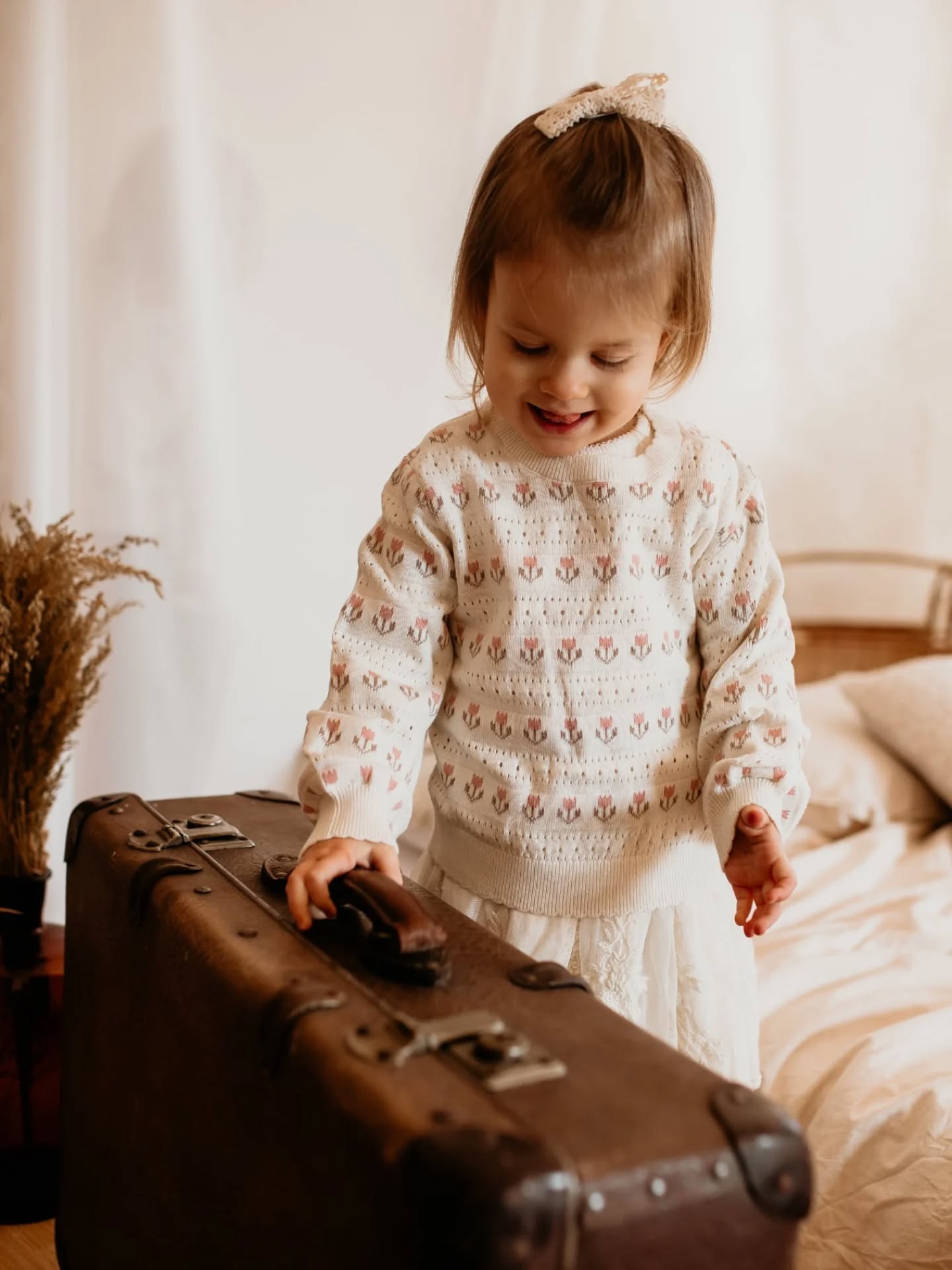 Jakardineulottu kukkakuvioinen pusero - Luonnonvalkoinen - 5