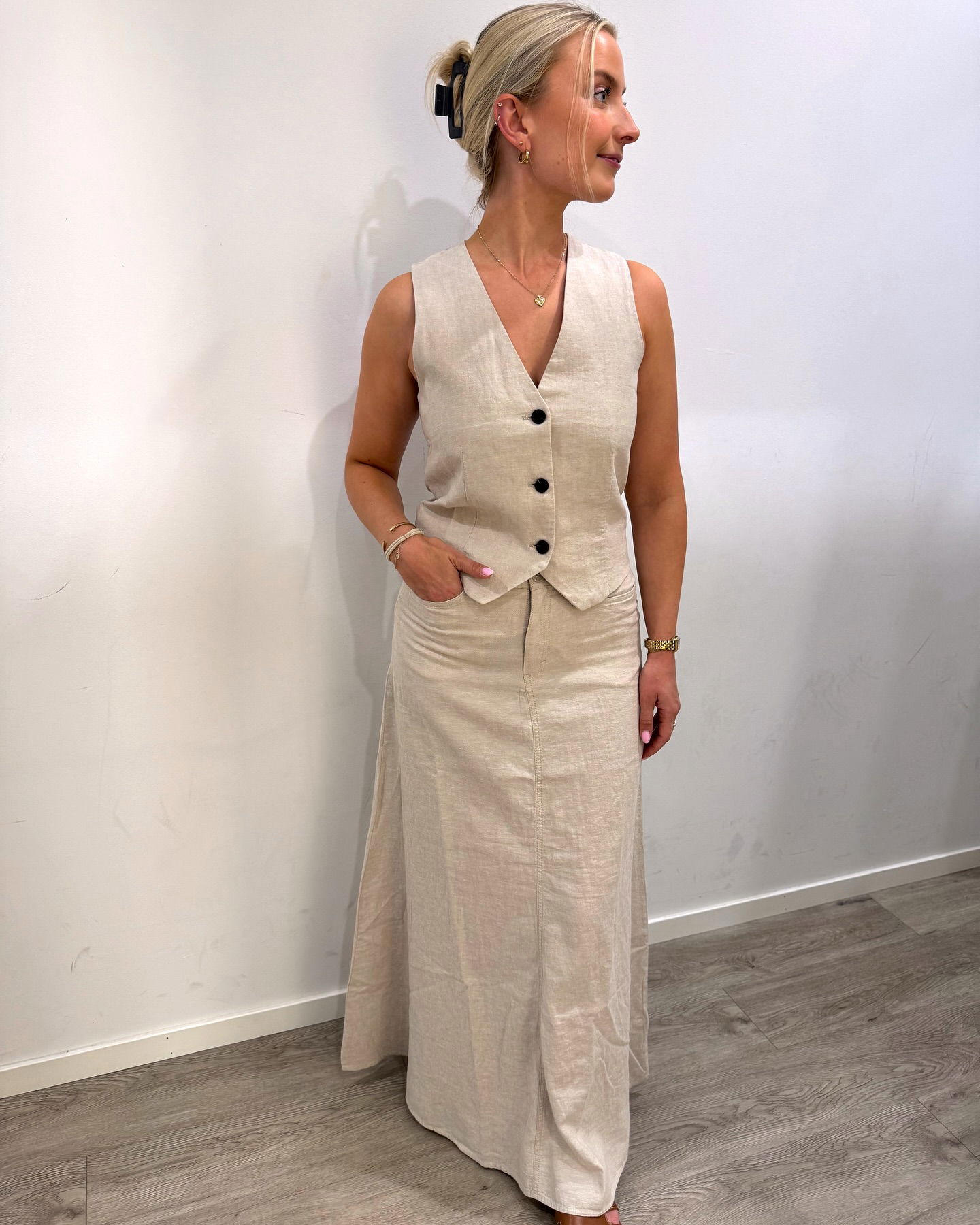 Boxig topp med krage - Offwhite - 8
