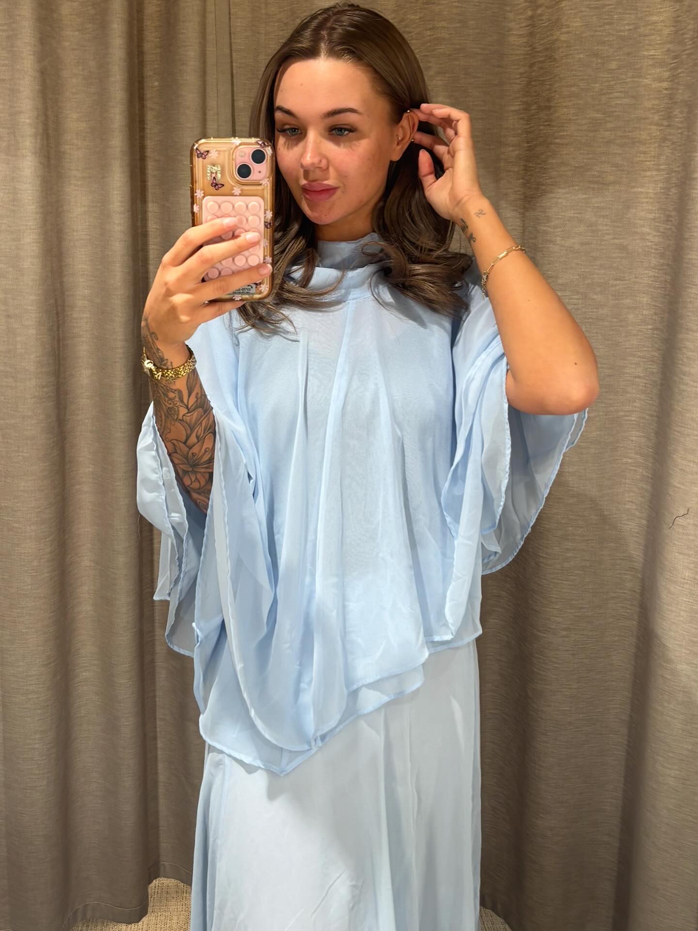 Asymmetrisk kjol i chiffong - Ljusblå - 6