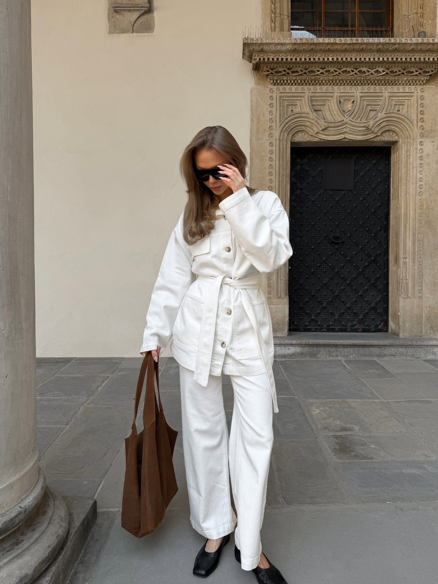 Utility-jakke med belte i midjen - Offwhite - 8