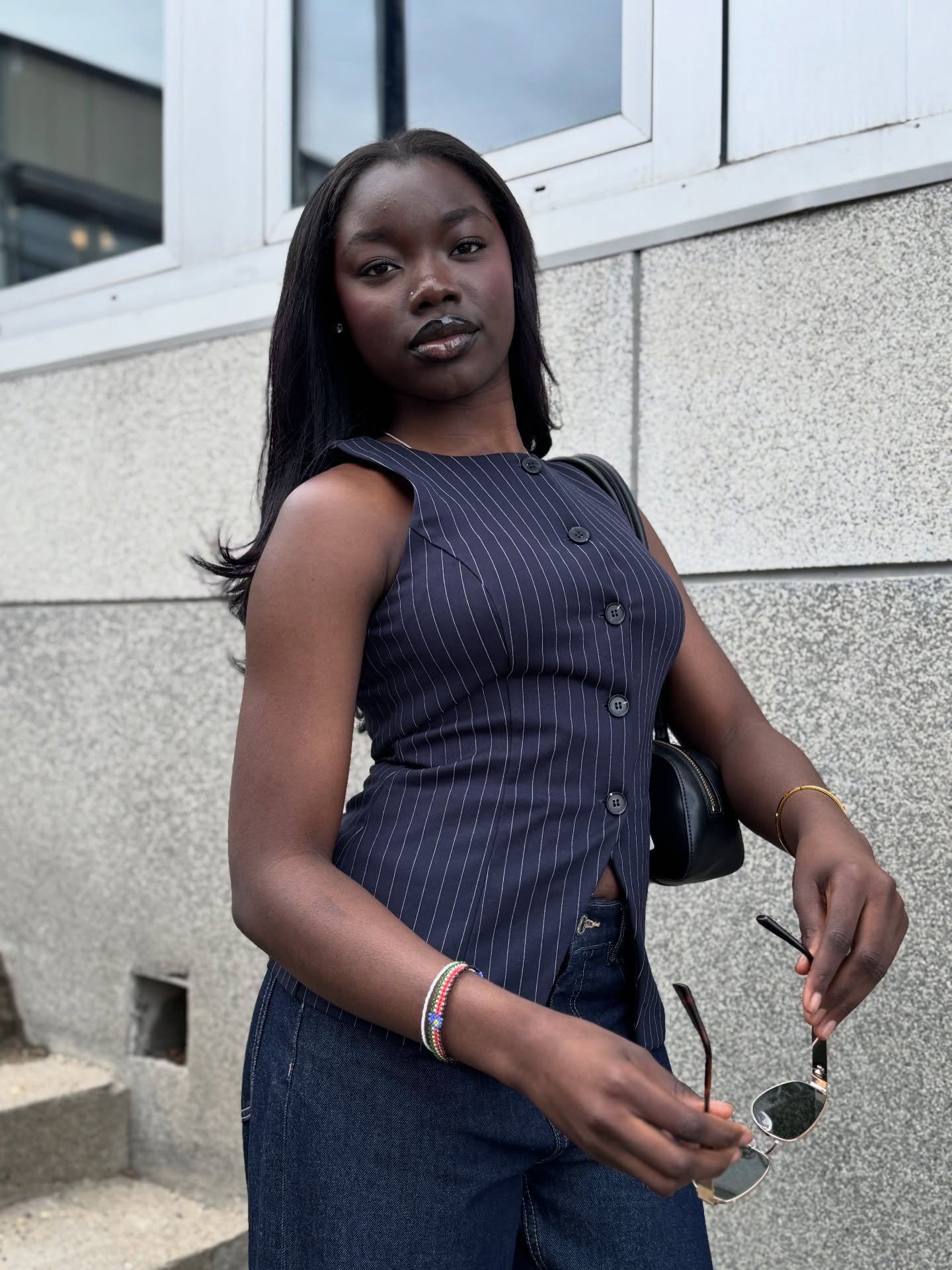 Kritstrecksrandig skräddad väst - Mörkblå - 7