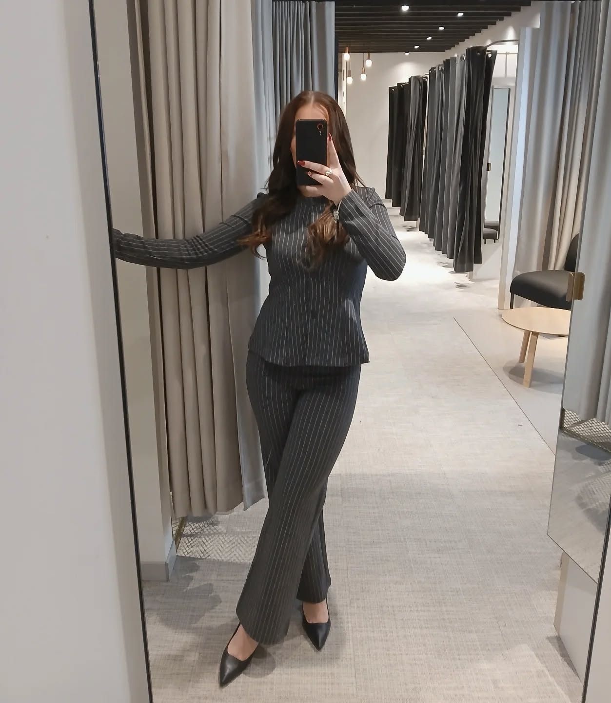 Kritstrecksrandig kavaj - Mörkgrå - 7