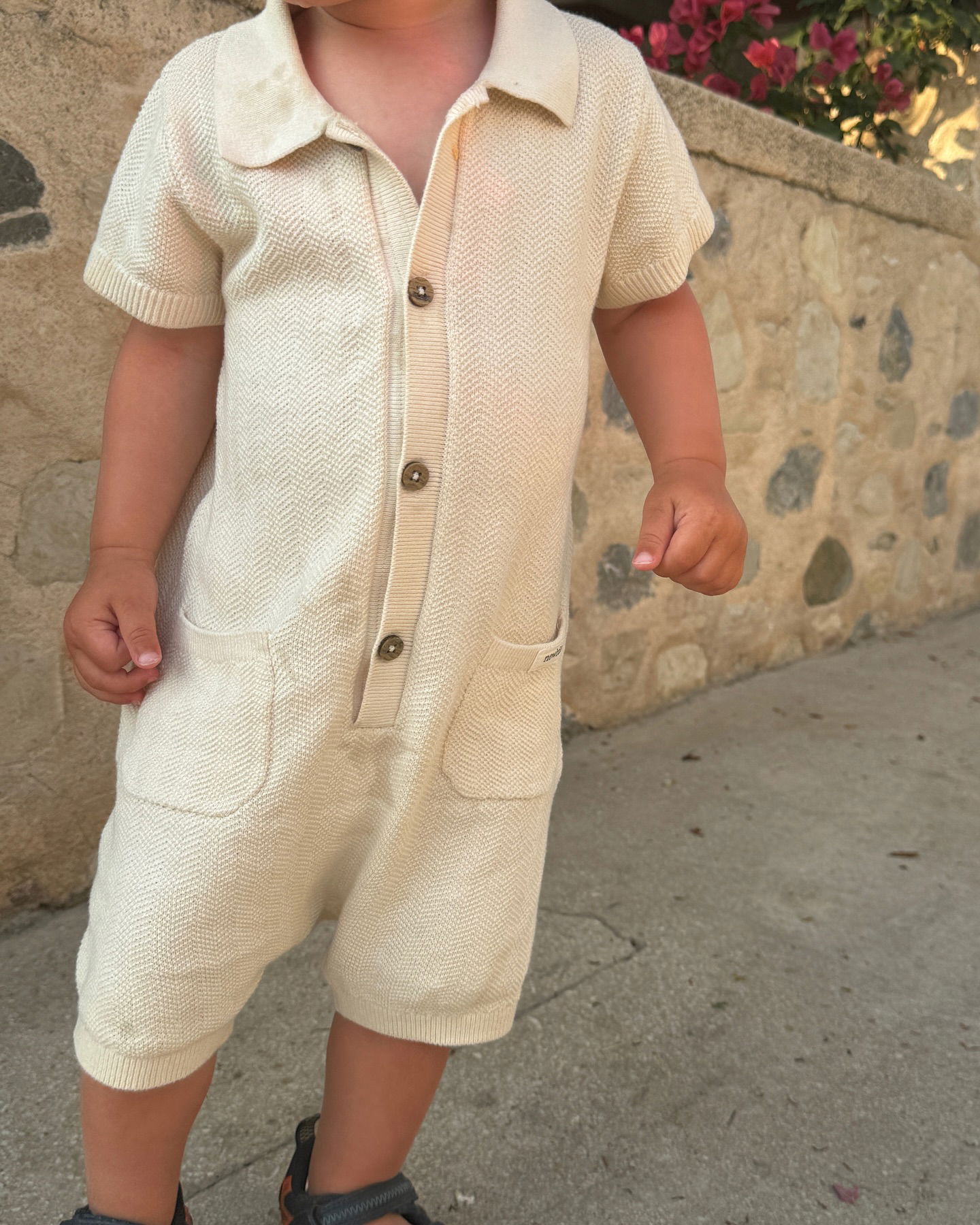 Stickad playsuit - Ljusbeige - 8