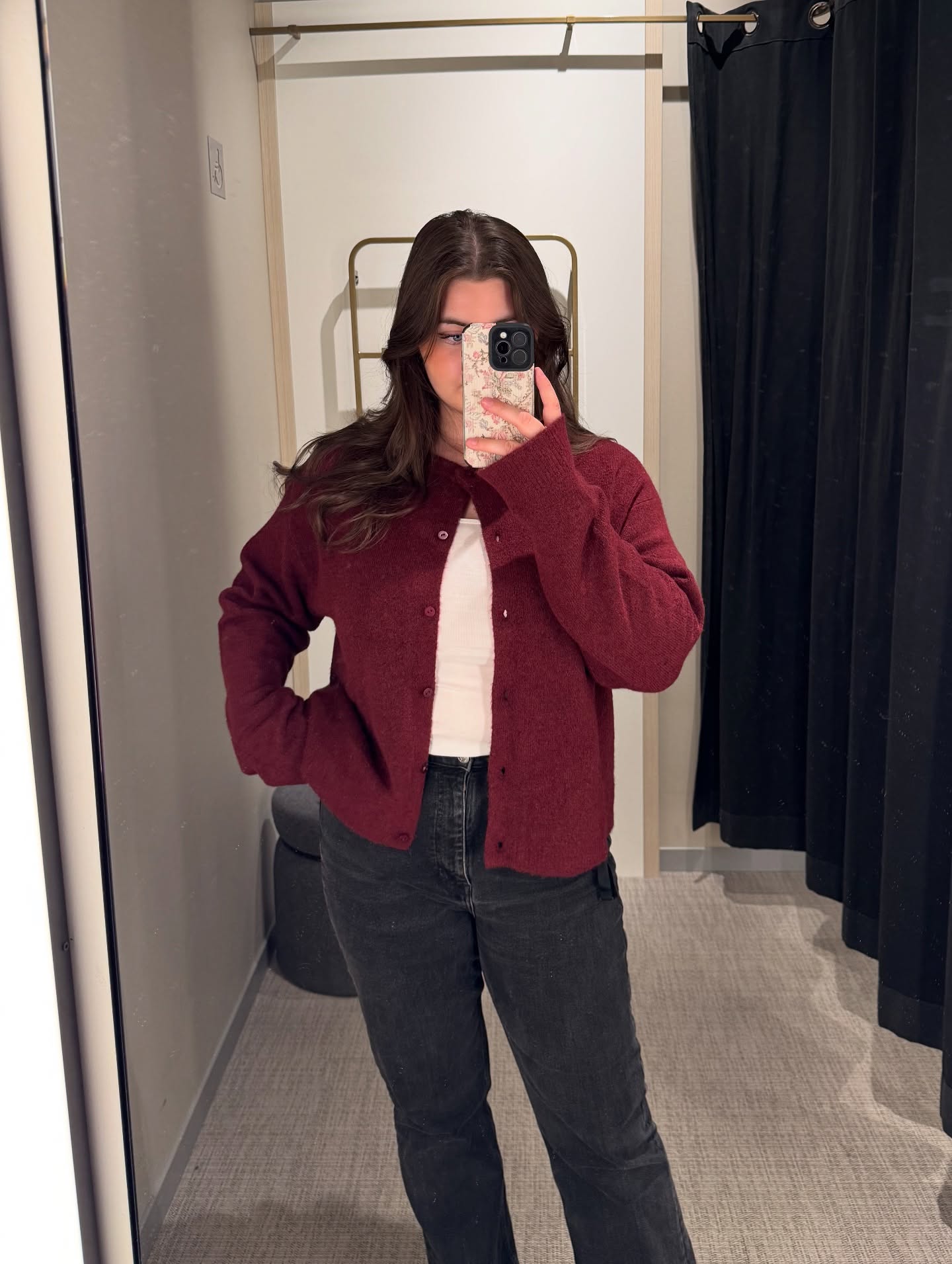 Finstrikket cardigan - Mørkerød - 6