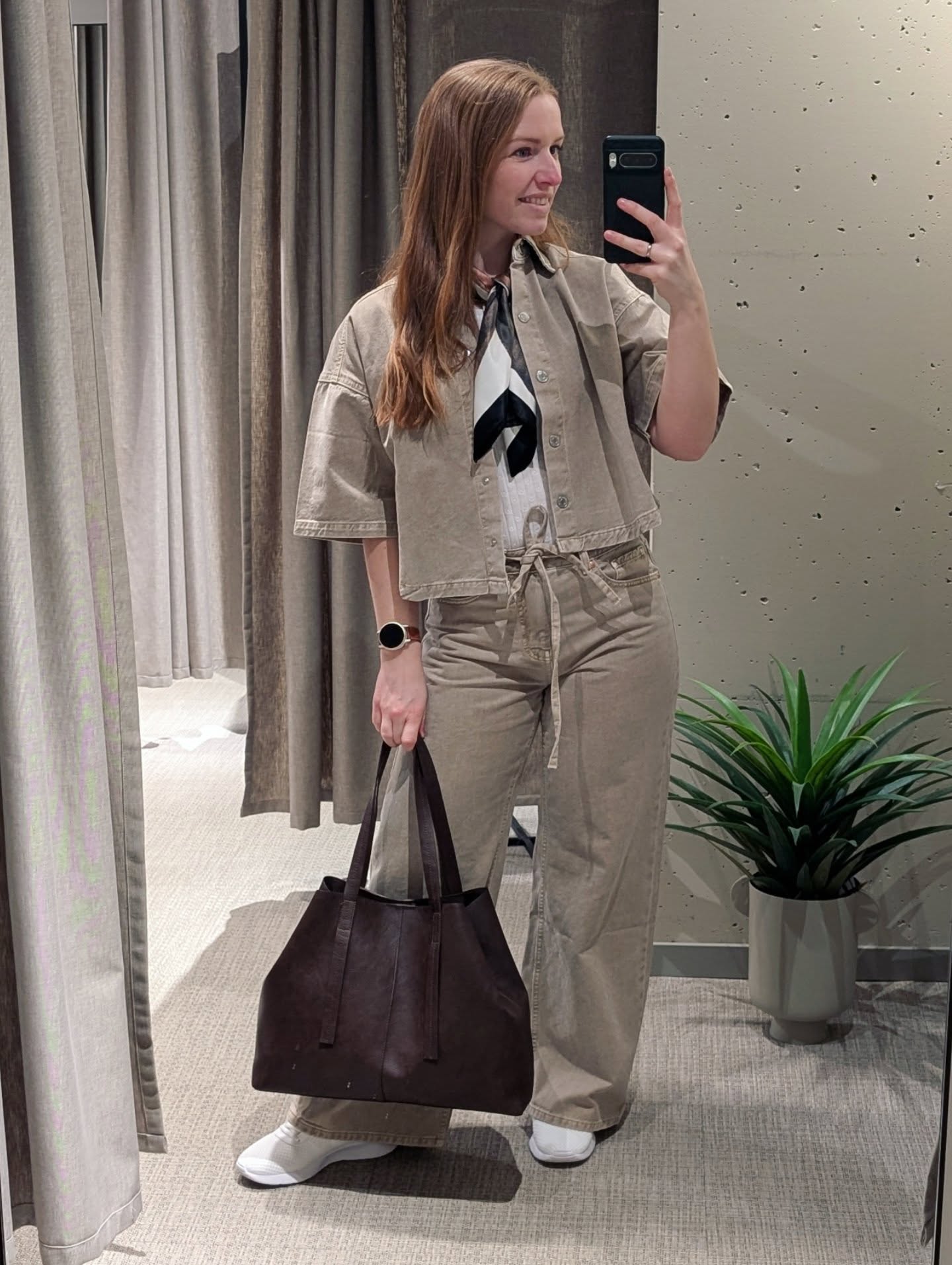 Kortärmad skjorta i bomullstwill - Ljusbrun - 8