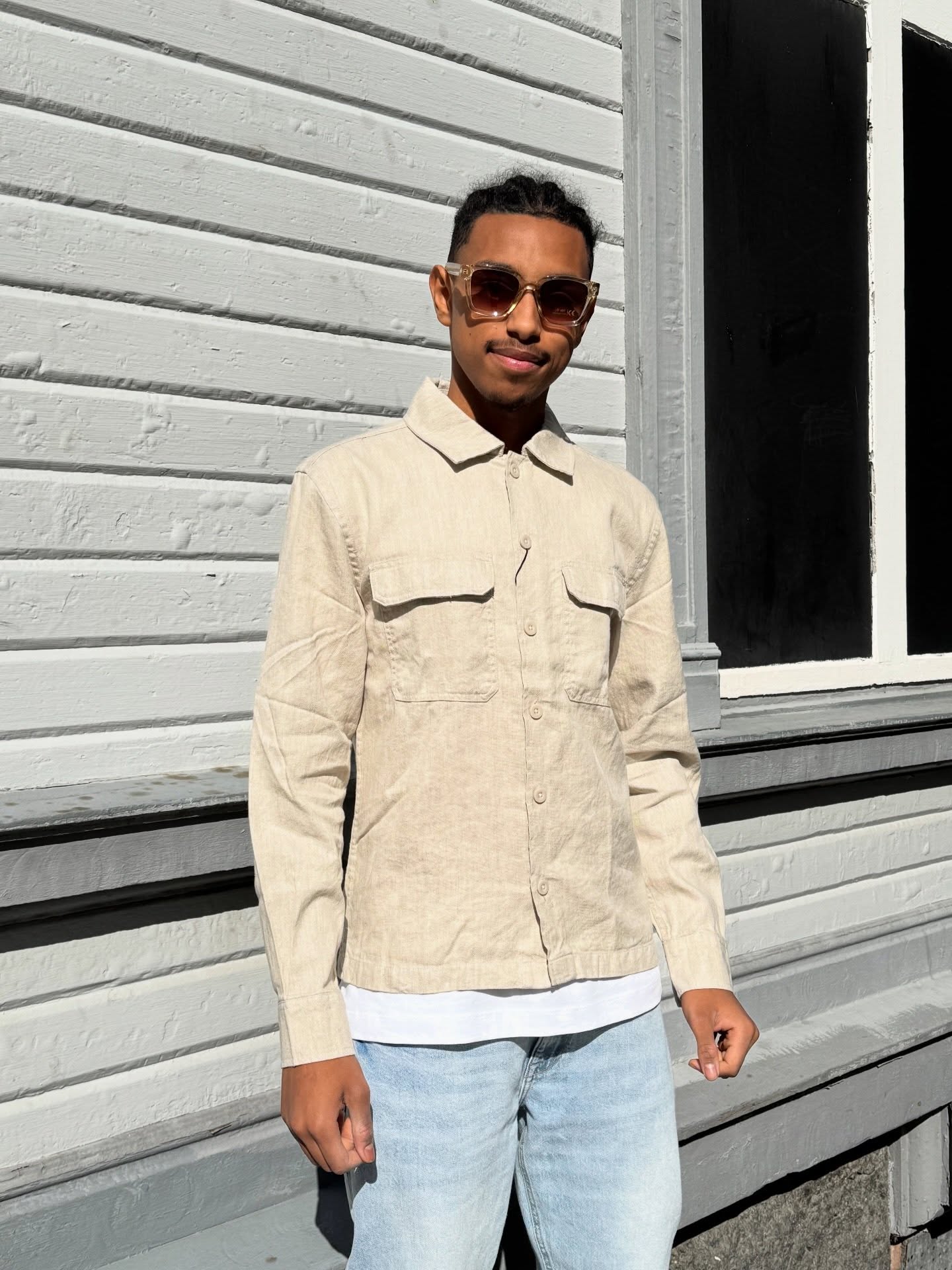 Overshirt i linnemix - Beige - 8