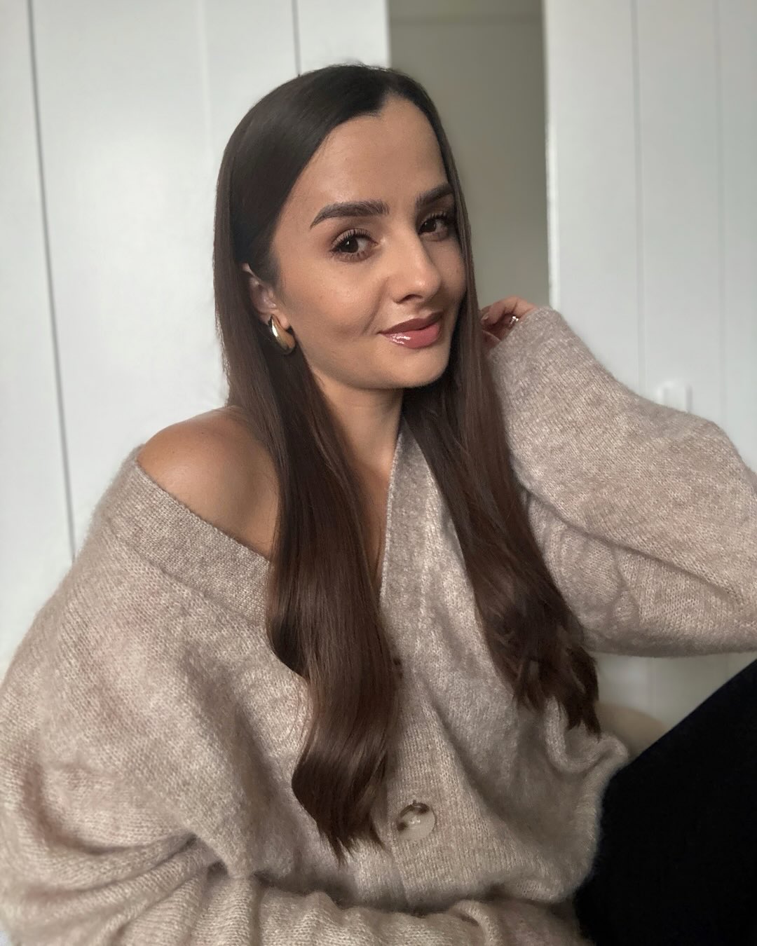 Kardigan z dzianiny z mieszanki moheru - Melanżowy beż - 7