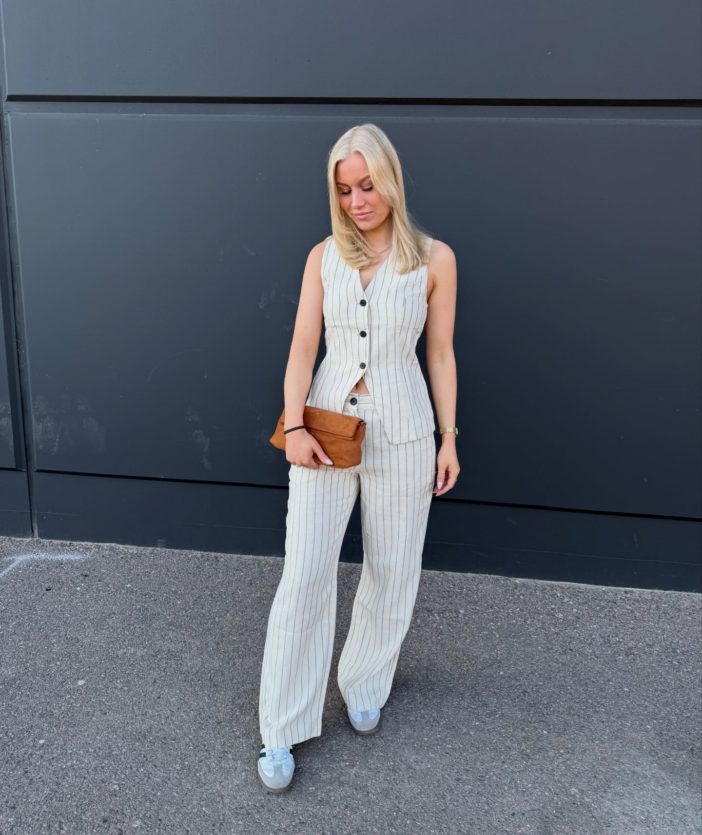 Pellavasekoitetta oleva raidallinen liivi - Luonnonvalkoinen - 8