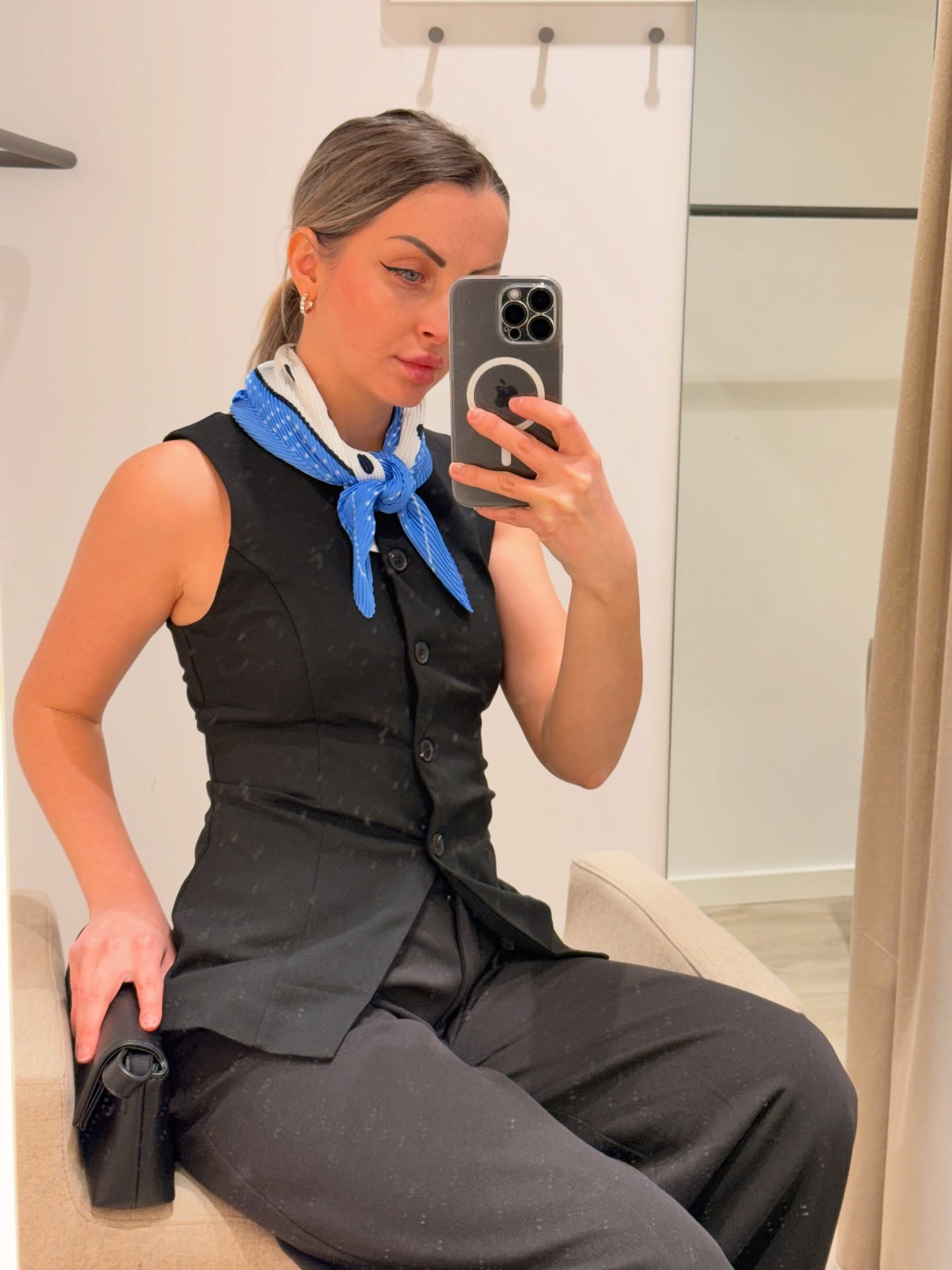 Pistekuvioinen huivi - Sininen - 3