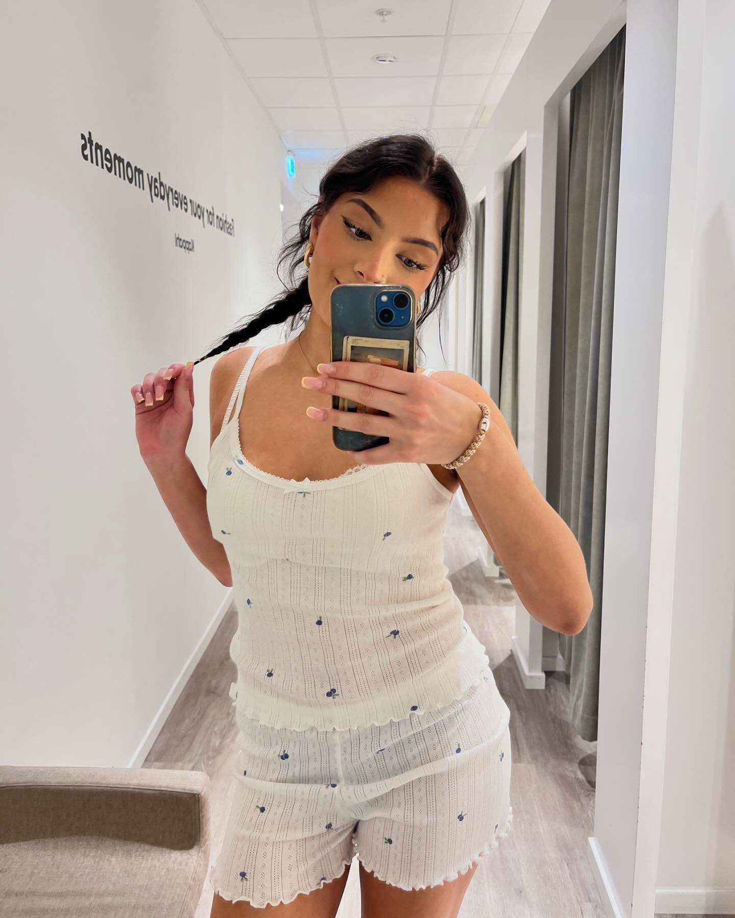 Pyjamas set med pointelle mönster - Offwhite - 7